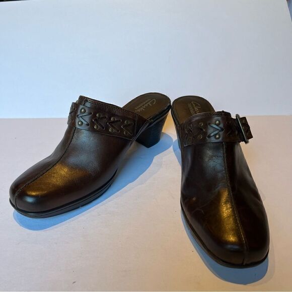 Women's Clarks Bendables Leather Clogs Brown Size 10W - Picture 1 of 11